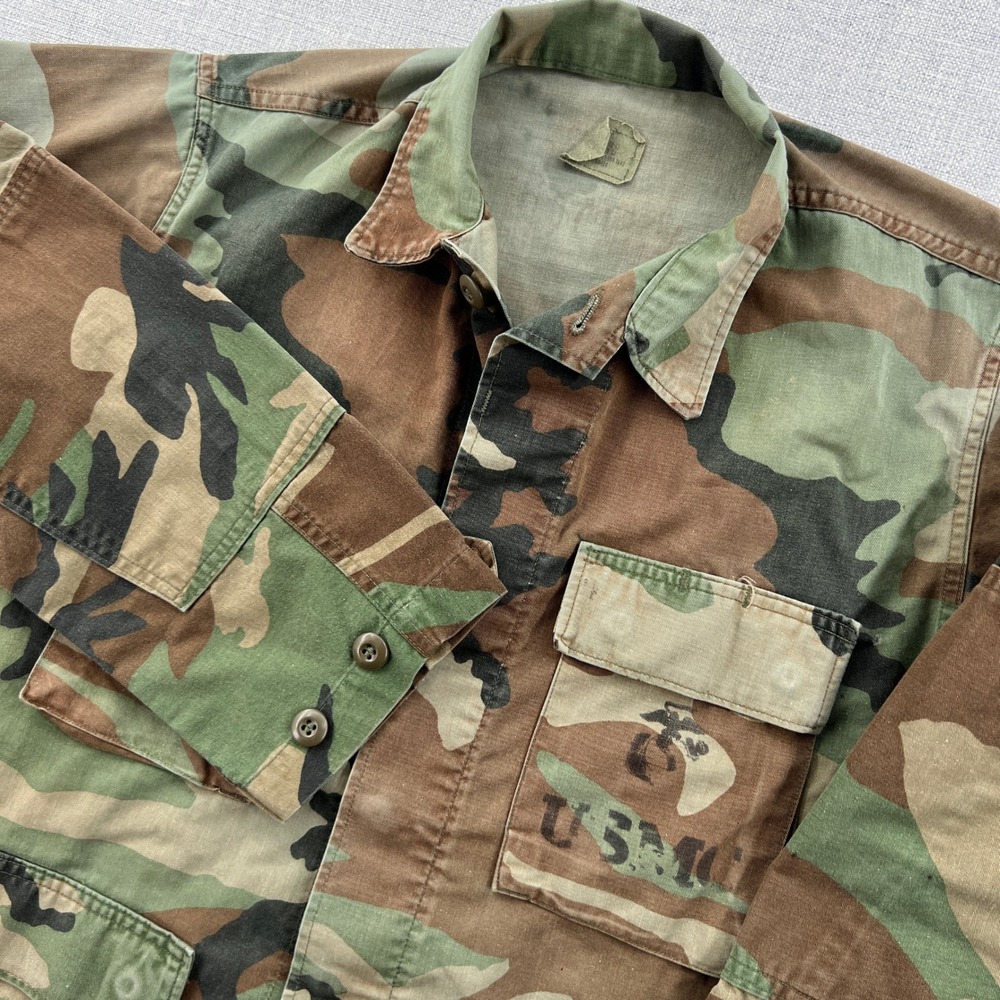 Vtg 80s USMC M81 Woodland BDU Combat Coat Men Camo Military Utility Surplus